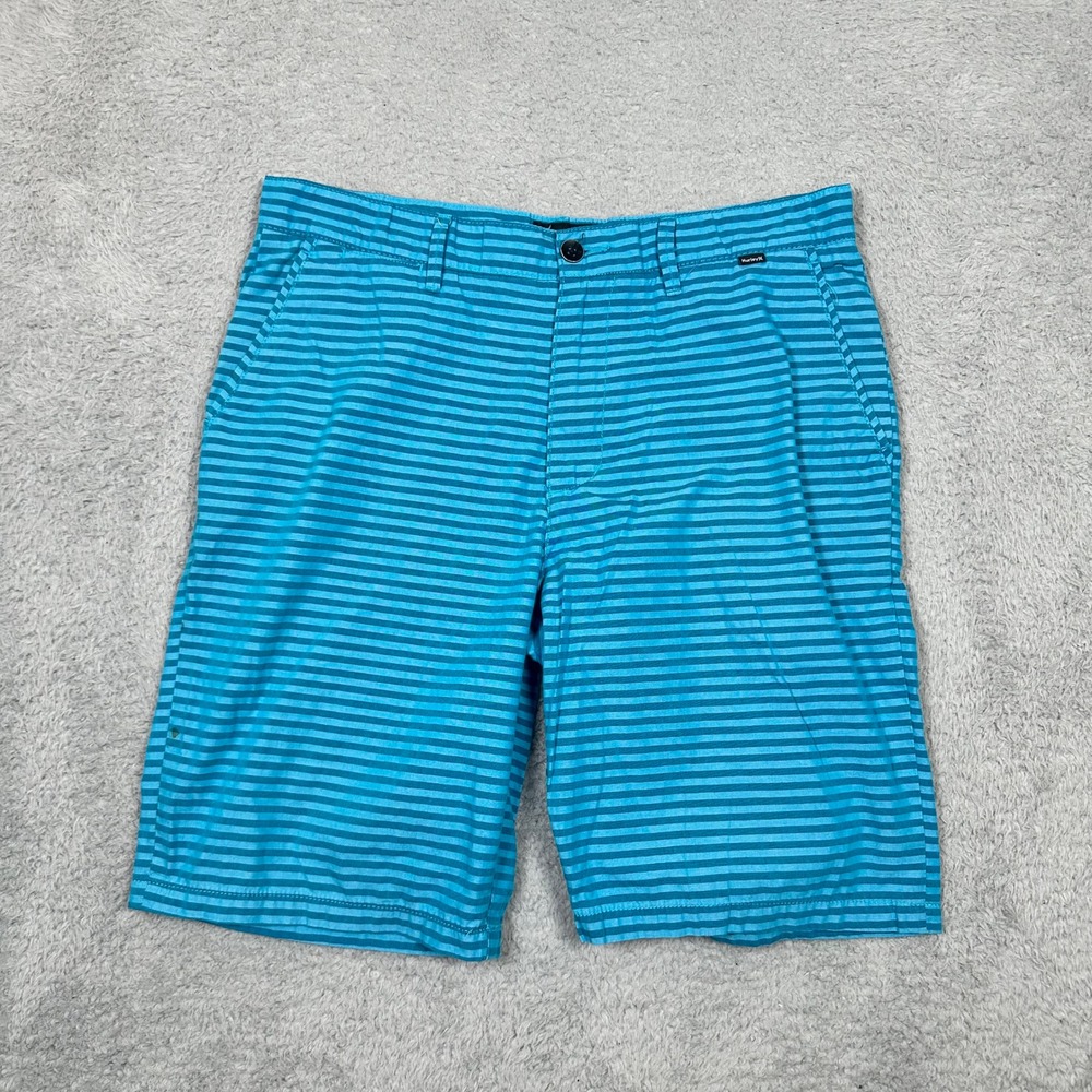 Hurley Mens Striped Walk‎ Shorts Blue Teal Size 32 Cotton Blend Outdoors Summer